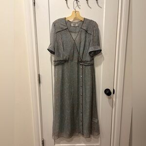 Coach Blue/green abstract design Midi Dress with Contrast Piping and buttons